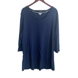 Avenue Women Tunic‎ Top 22/24 Navy 3/4 Sleeve Stretch Cotton Casual Workwear